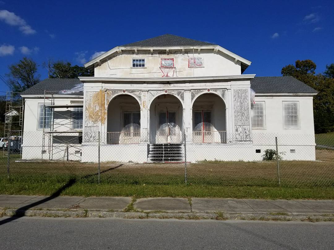 Mill Hill Auditorium exterior during restoration