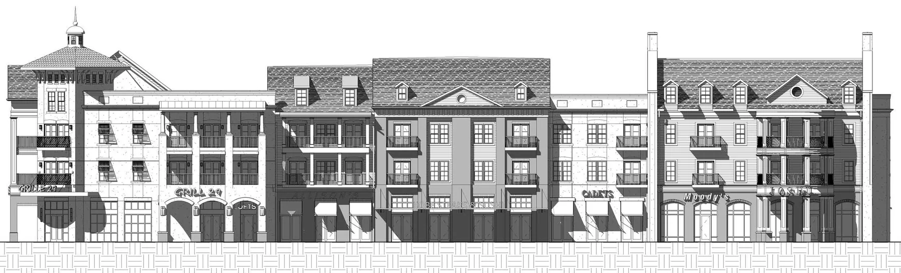 Long architectural elevation of North Macon Town Center