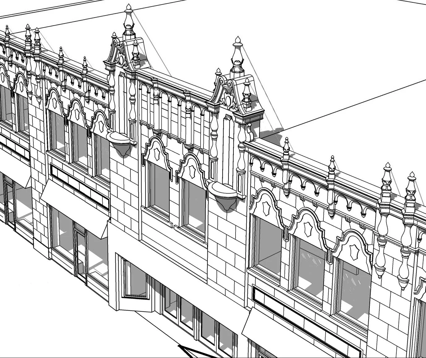 Detailed building model of the Buckhead Theatre facade
