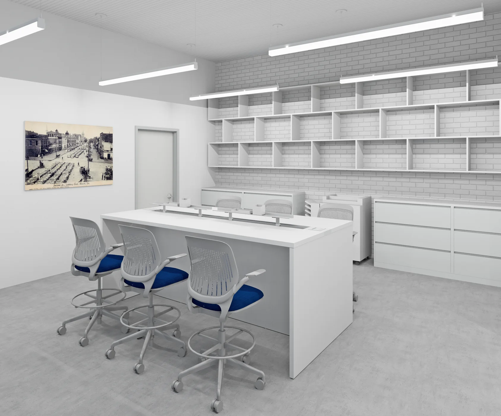 Interior rendering of a workroom for Historic Macon Foundation