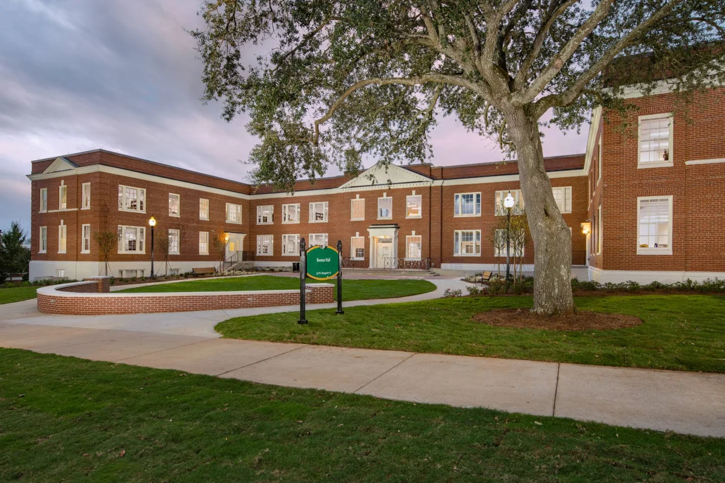 Long brick facade and central entrance of Beeson Hall