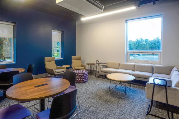 Student engagement lounge inside the renovated Dublin Center