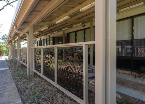 Covered exterior walkway at the sculpture studios
