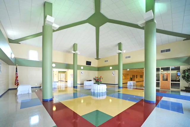 Daylit central lobby at Howard High School