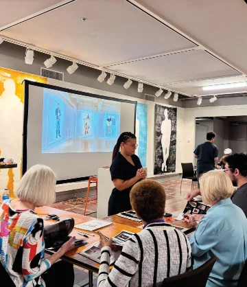 Artist talk underway in the second-floor studio space