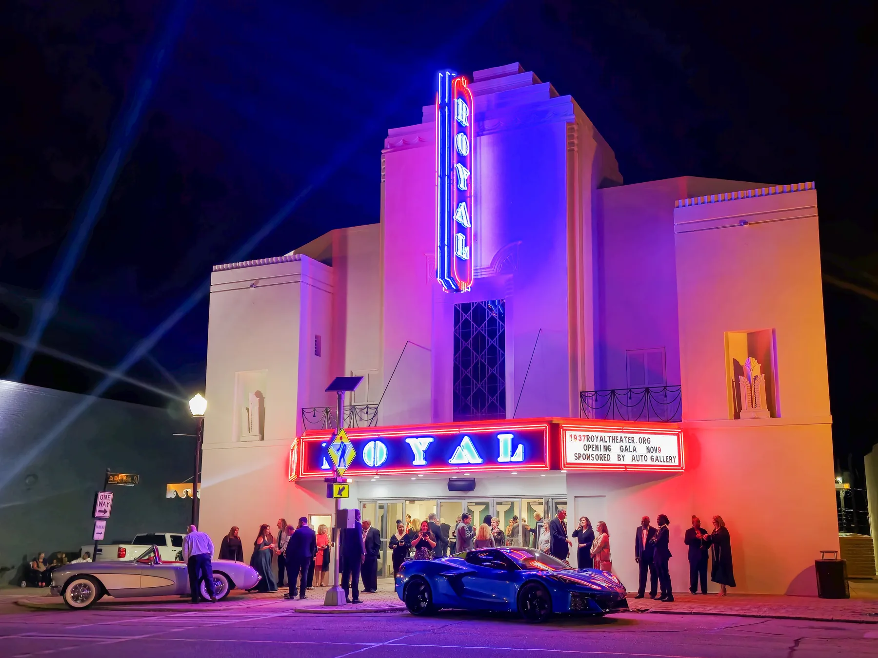 Royal Theater marquee and restored storefront in Hogansville