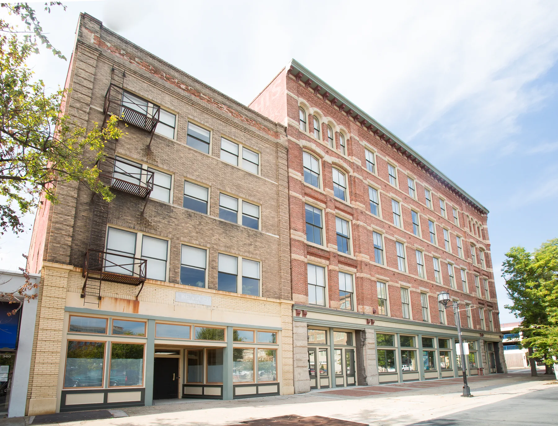 Restored Sterchis and Kessler storefronts in Downtown Macon