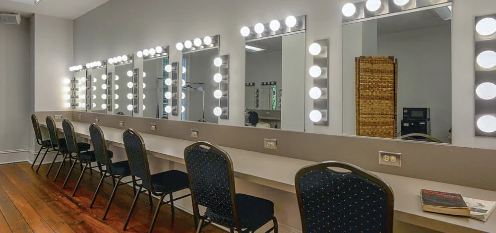 Dressing room mirrors backstage at the Tattnall Center